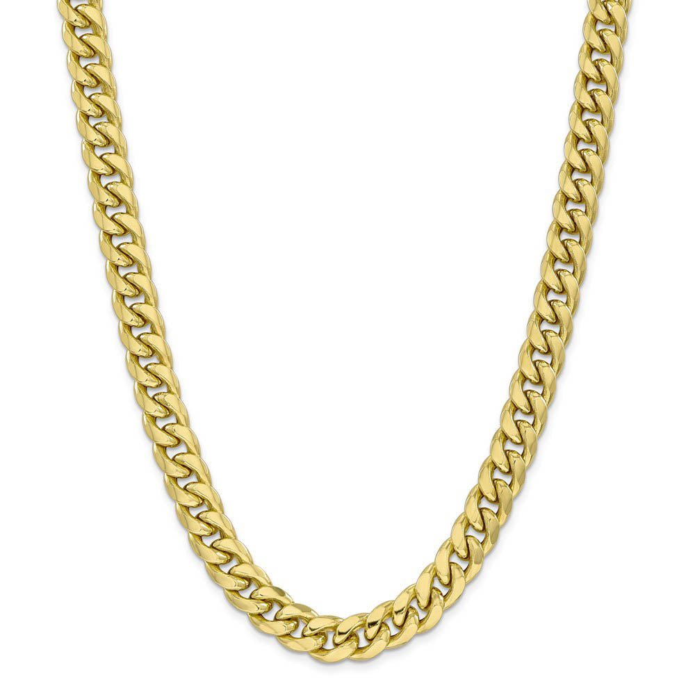 Alternate view of the Men's, 10k Yellow Gold 11mm Hollow Miami Cuban (Curb) Chain Necklace by The Black Bow Jewelry Co.