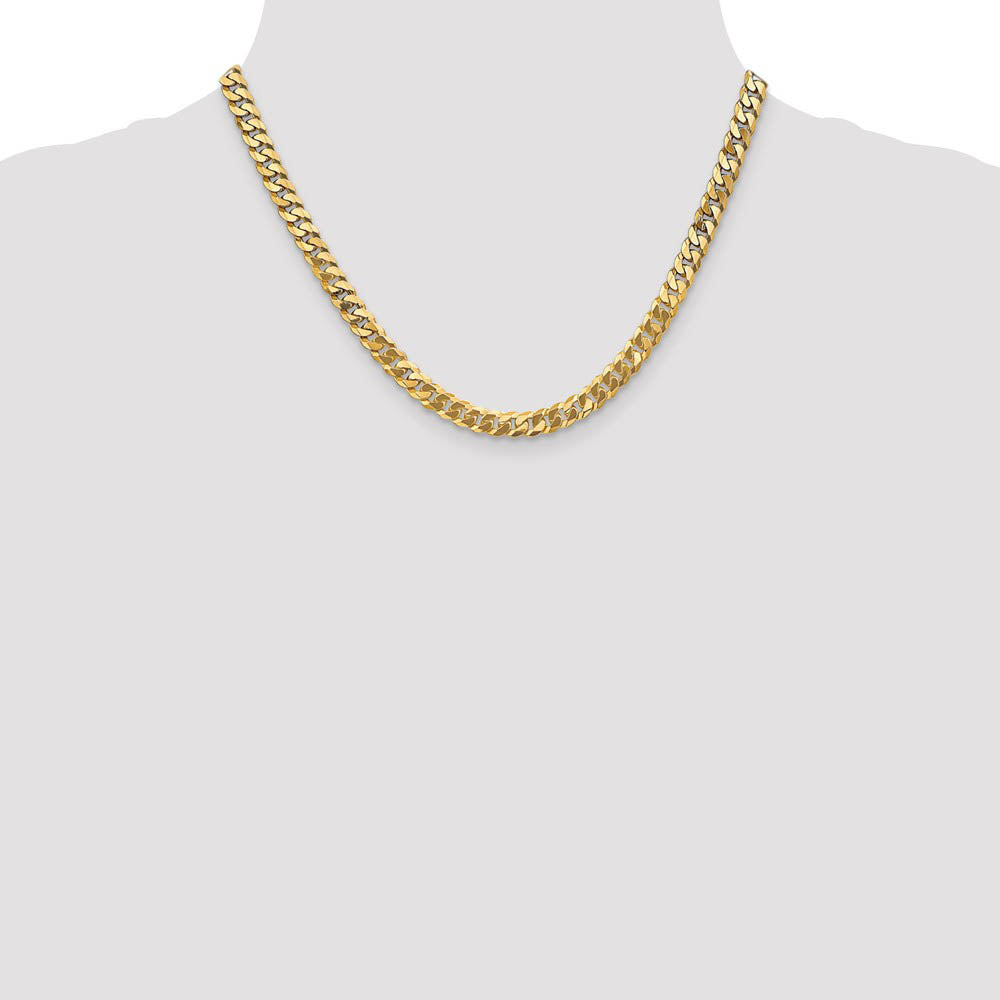 Alternate view of the Men's 6.25mm 10k Yellow Gold Flat Beveled Curb Chain Necklace by The Black Bow Jewelry Co.