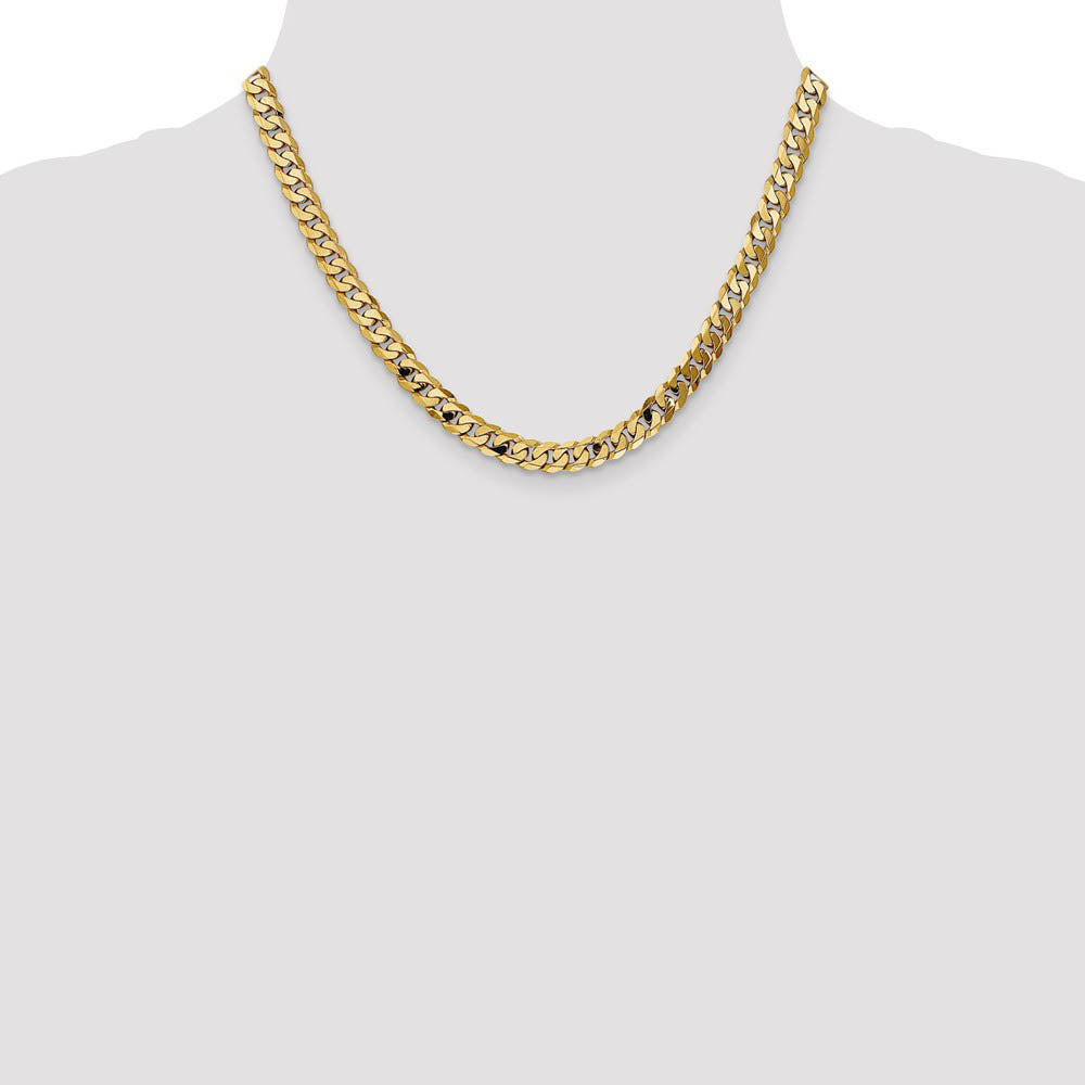 Alternate view of the Men's 6.75mm 10k Yellow Gold Flat Beveled Curb Chain Necklace by The Black Bow Jewelry Co.