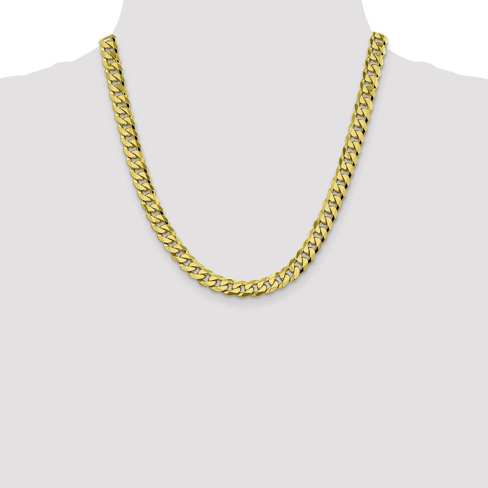 Alternate view of the Men's 8.25mm 10k Yellow Gold Flat Beveled Curb Chain Necklace by The Black Bow Jewelry Co.