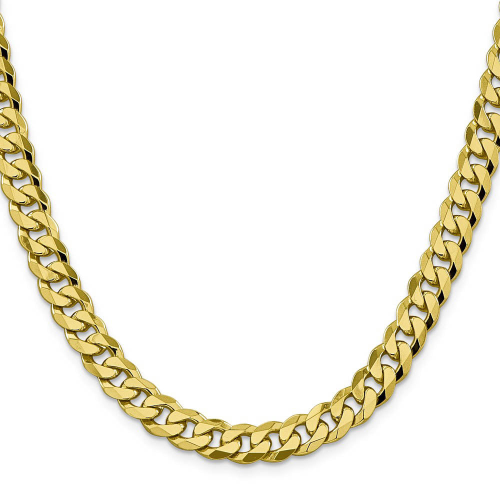 Alternate view of the Men's 8.25mm 10k Yellow Gold Flat Beveled Curb Chain Necklace by The Black Bow Jewelry Co.