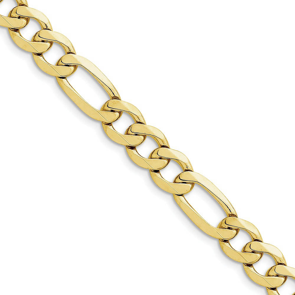 Men's 10mm 10k Yellow Gold Solid Concave Figaro Chain Necklace