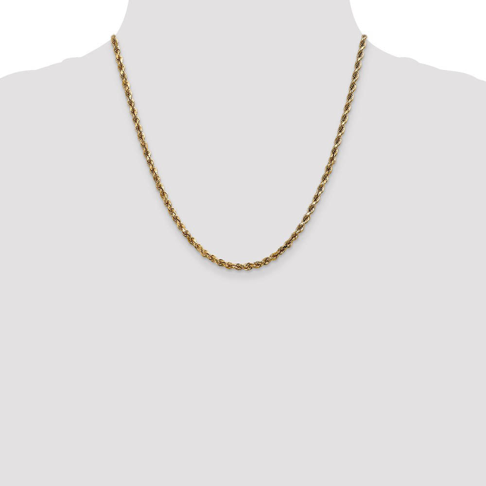 Alternate view of the 3.5mm 14k Yellow Gold Solid Diamond Cut Rope Chain Necklace by The Black Bow Jewelry Co.