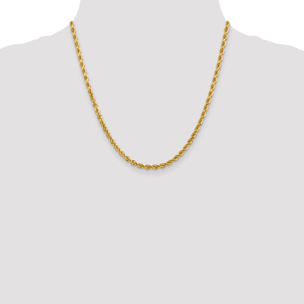 Alternate view of the 4mm 14k Yellow Gold Solid Diamond Cut Rope Chain Necklace by The Black Bow Jewelry Co.