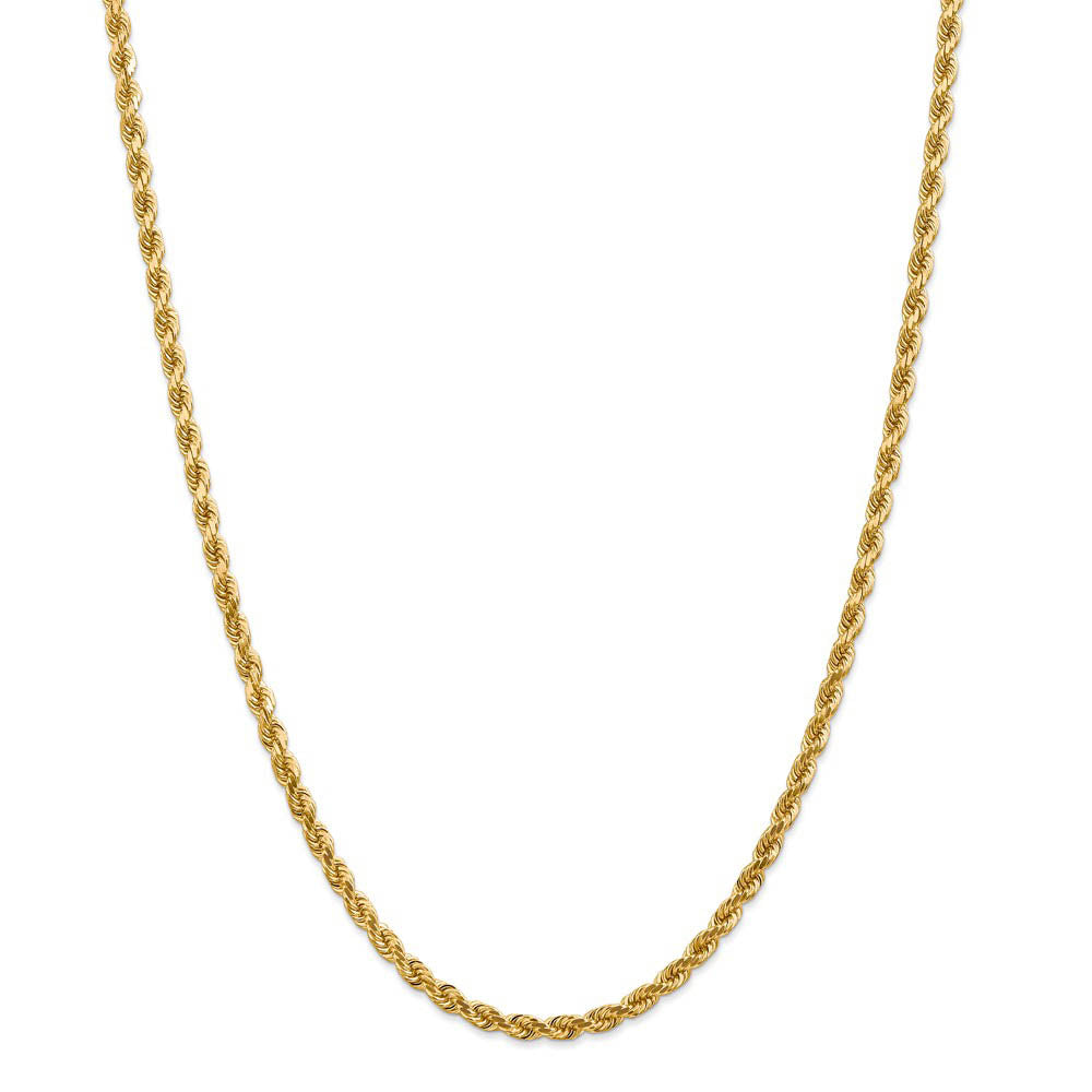 Alternate view of the 4mm 14k Yellow Gold Solid Diamond Cut Rope Chain Necklace by The Black Bow Jewelry Co.