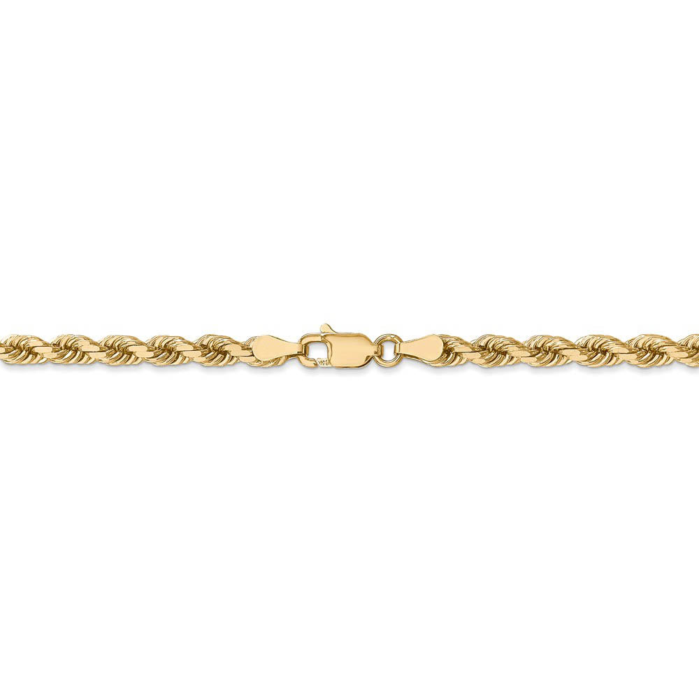 Alternate view of the 4mm 14k Yellow Gold Solid Diamond Cut Rope Chain Necklace by The Black Bow Jewelry Co.