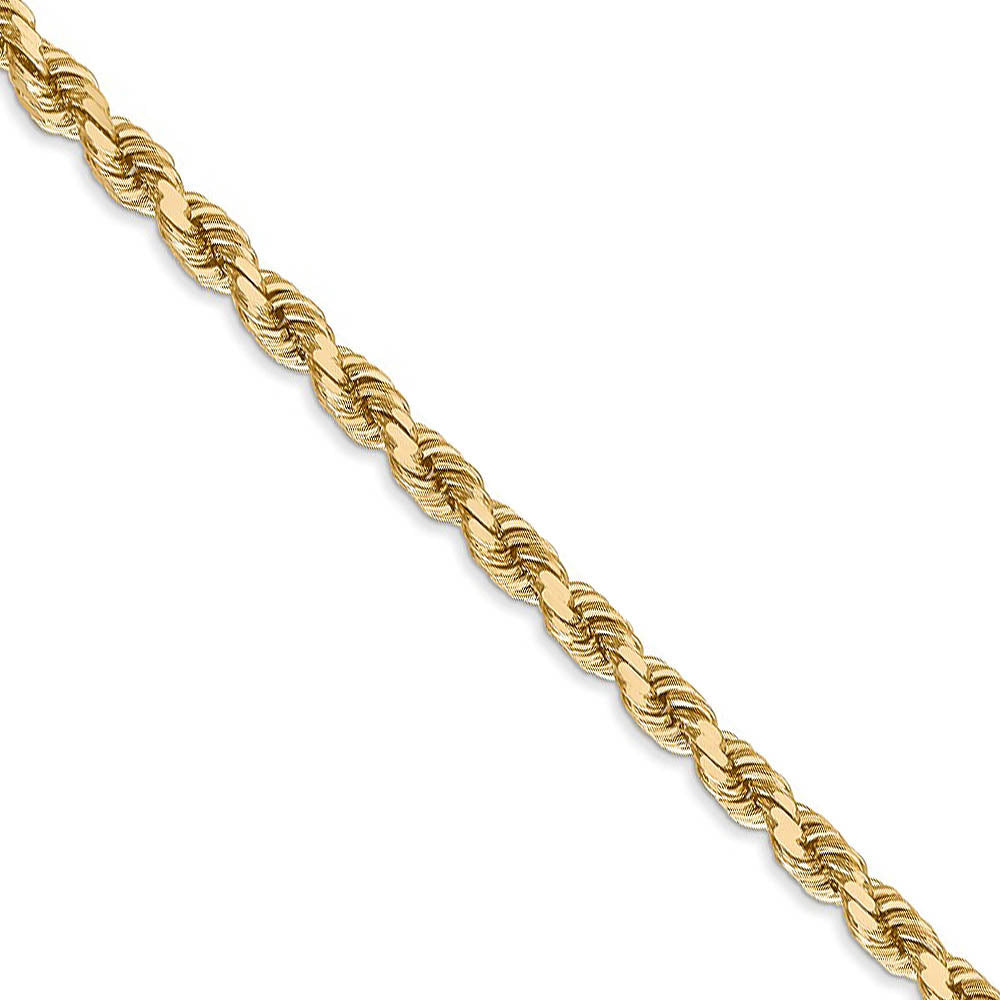 4mm 14k Yellow Gold Solid Diamond Cut Rope Chain Necklace