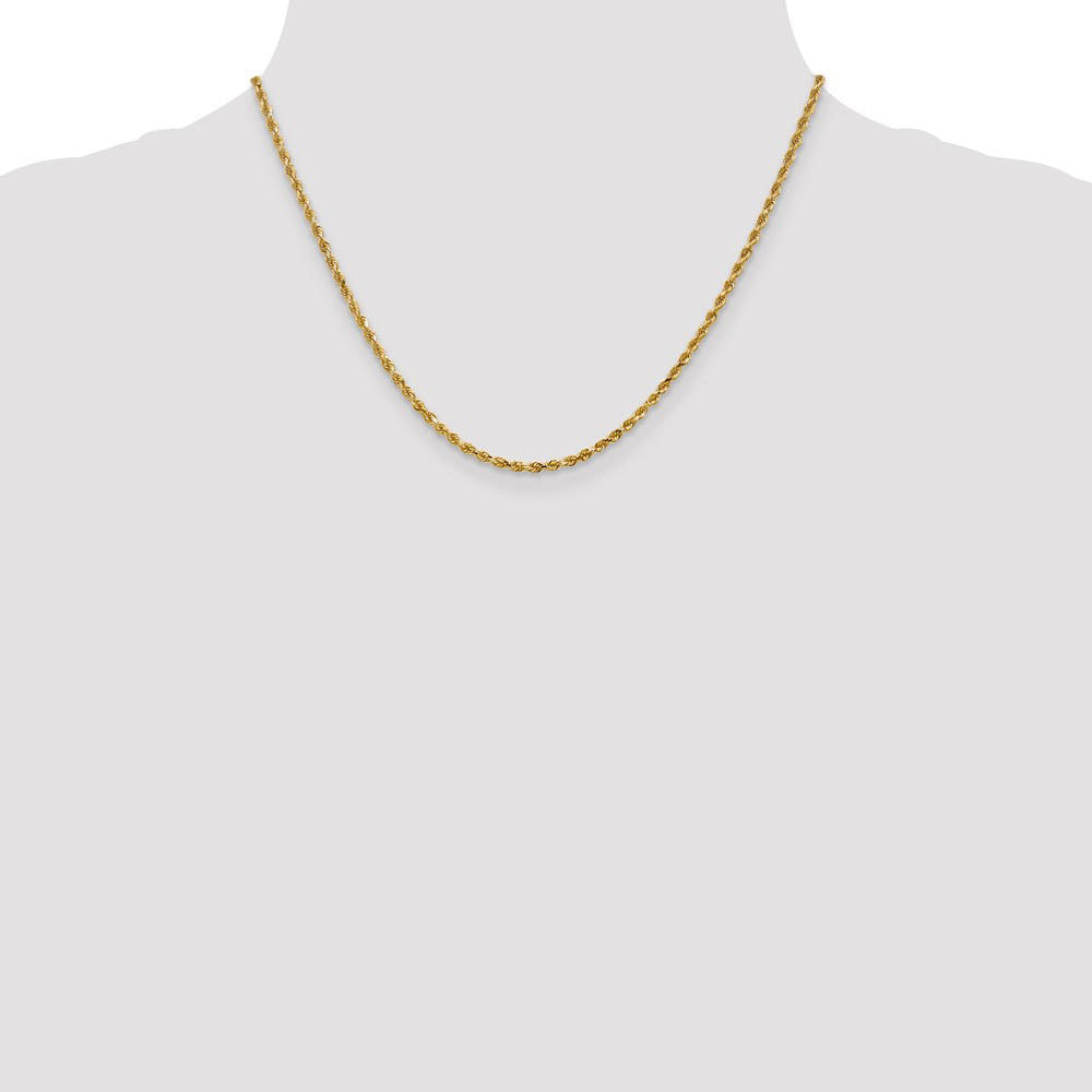 Alternate view of the 2.5mm 14k Yellow Gold Solid Light Diamond Cut Rope Chain Necklace by The Black Bow Jewelry Co.