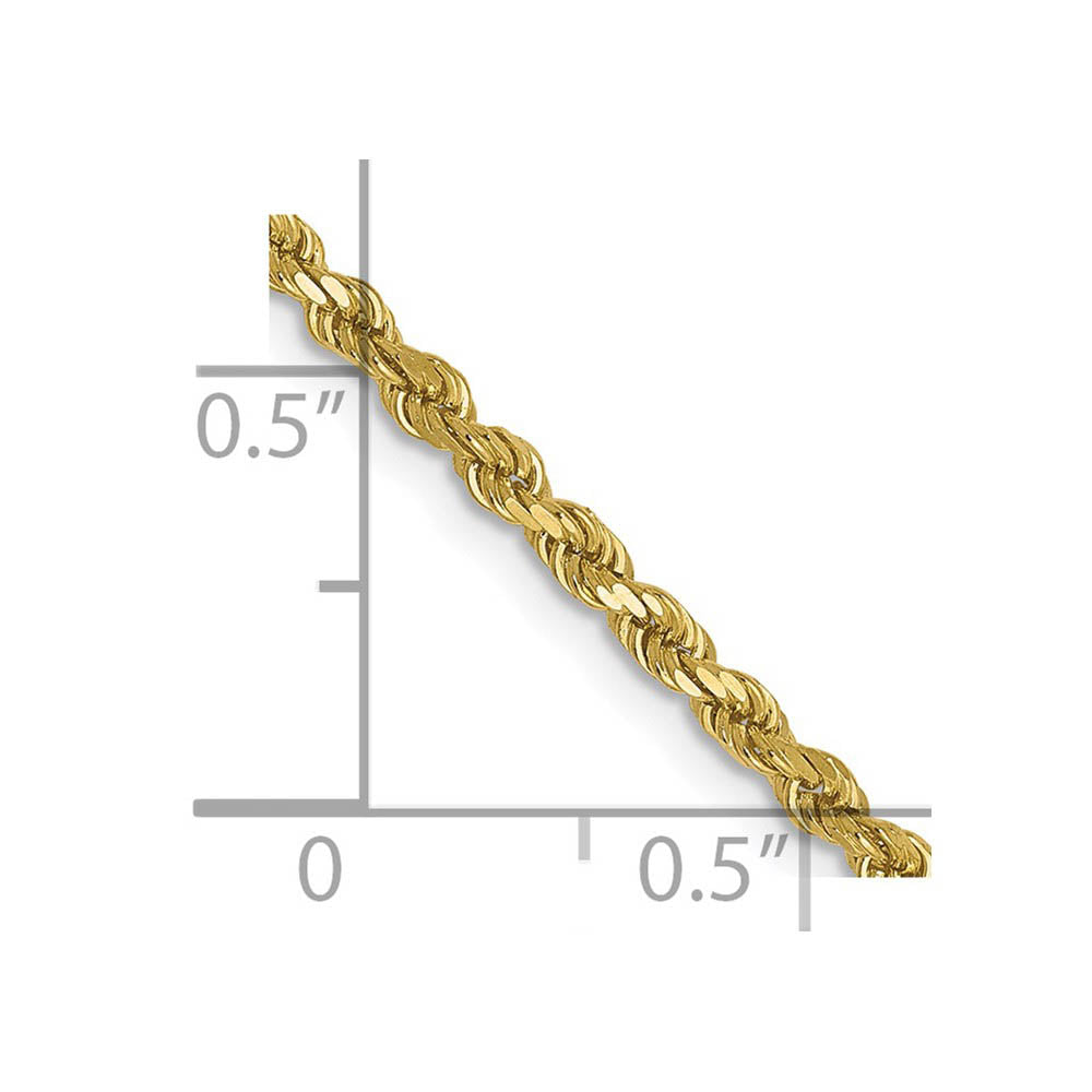 Alternate view of the 2.25mm 10k Yellow Gold Solid Diamond Cut Rope Chain Necklace by The Black Bow Jewelry Co.