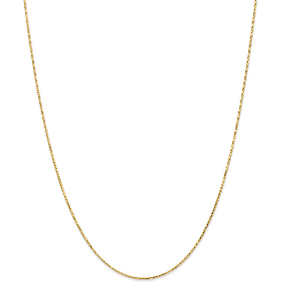 Alternate view of the 1mm 14k Yellow Gold Round D/C Solid Wheat Chain Necklace by The Black Bow Jewelry Co.