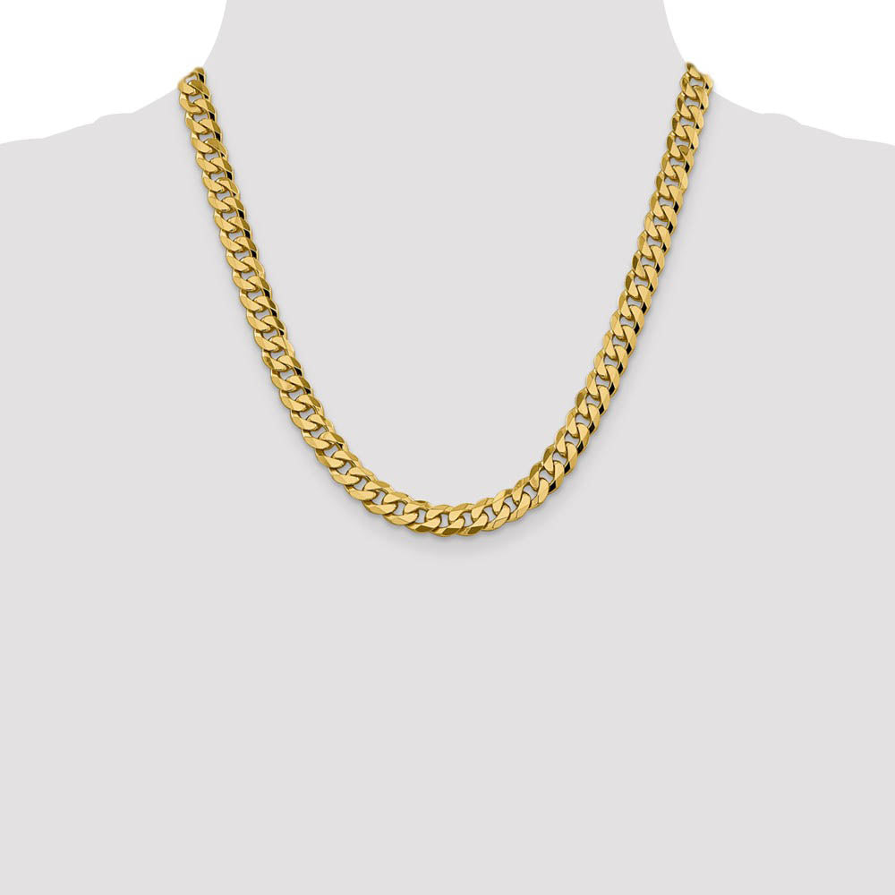 Alternate view of the Men's 8.75mm 14k Yellow Gold Flat Beveled Curb Chain Necklace by The Black Bow Jewelry Co.