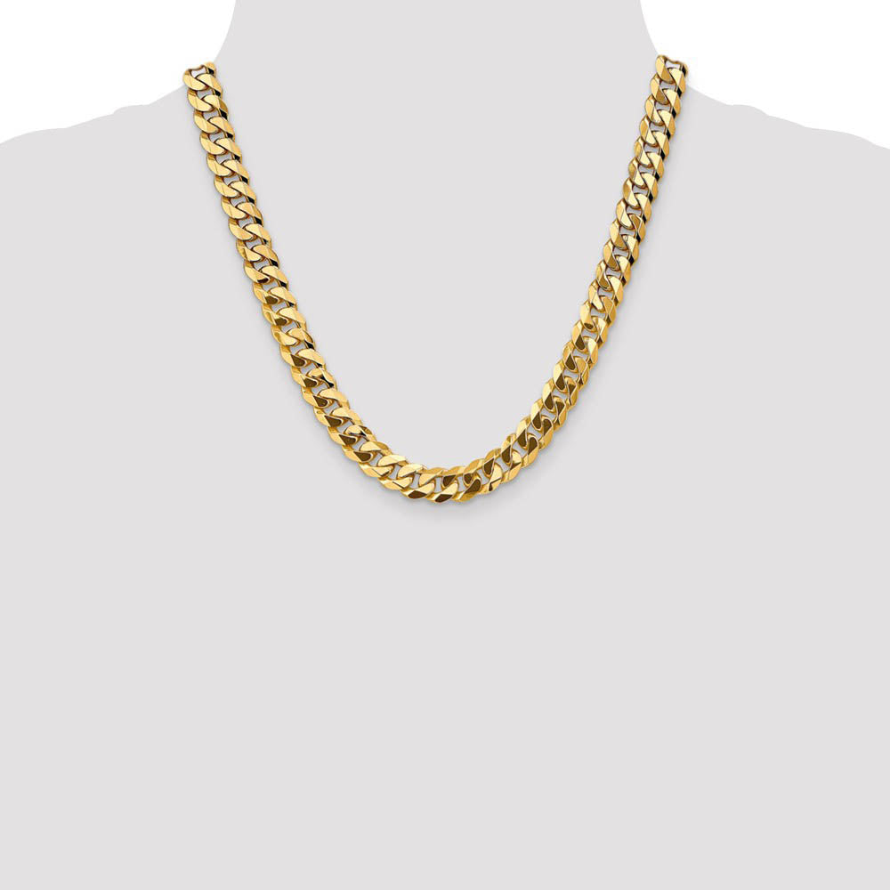 Alternate view of the Men's 9.5mm 14k Yellow Gold Flat Beveled Curb Chain Necklace by The Black Bow Jewelry Co.
