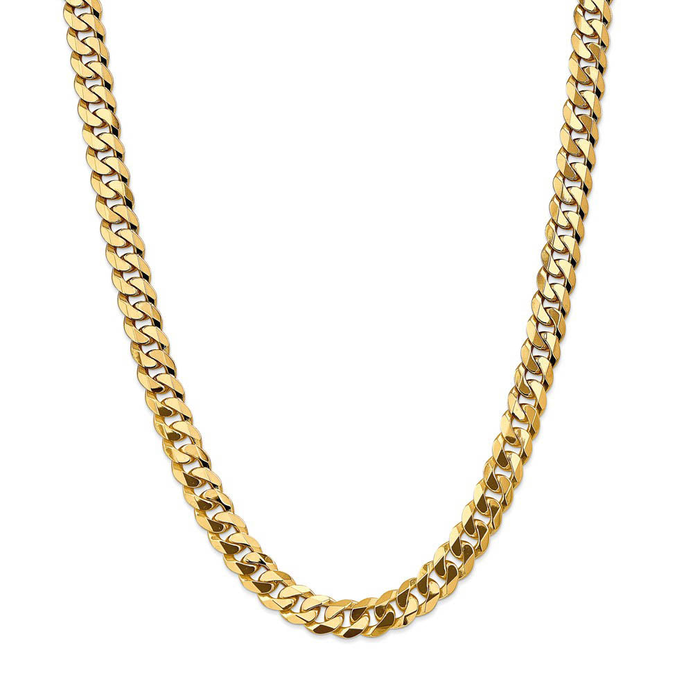 Alternate view of the Men's 9.5mm 14k Yellow Gold Flat Beveled Curb Chain Necklace by The Black Bow Jewelry Co.