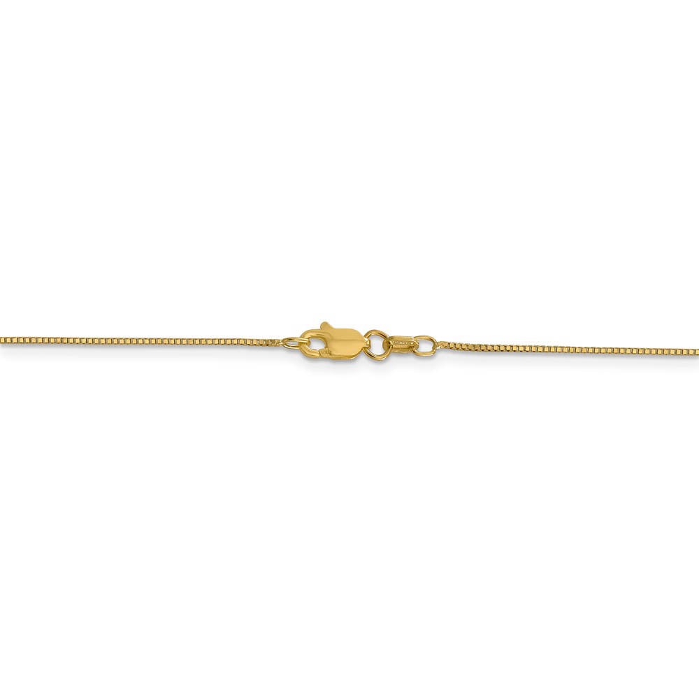 Alternate view of the 0.7mm 14k Yellow Gold Solid Box Chain Lobster Clasp Necklace by The Black Bow Jewelry Co.