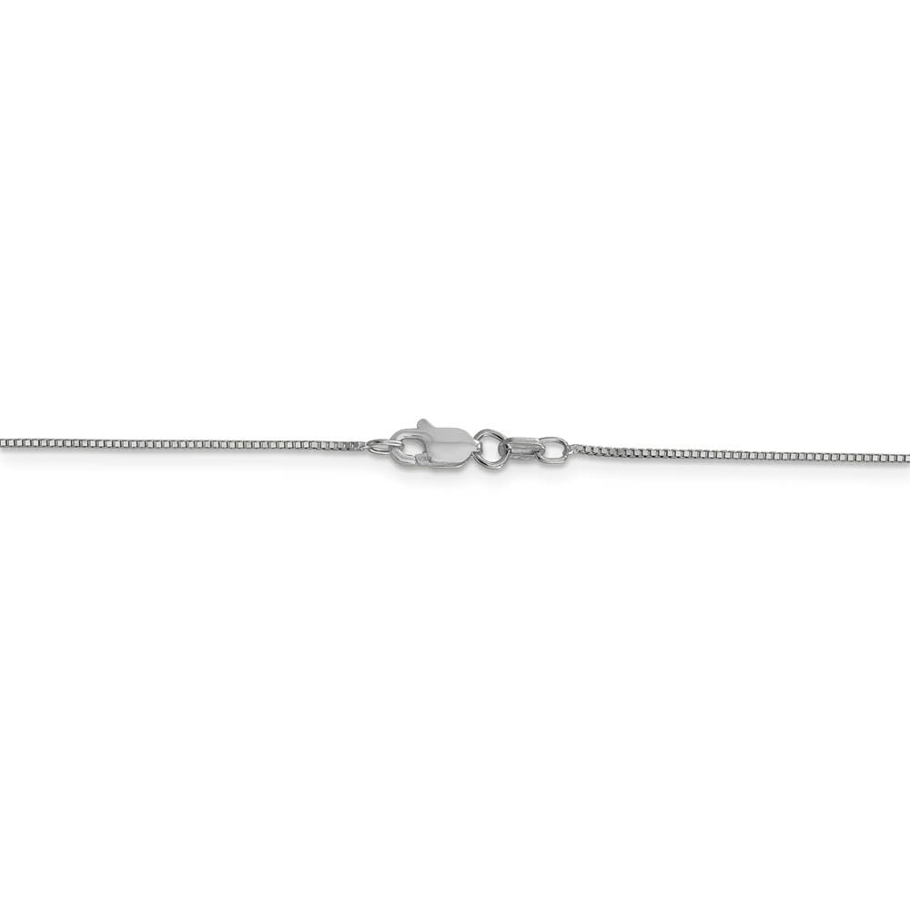 Alternate view of the 0.7mm 14k White Gold Solid Box Chain Lobster Clasp Necklace by The Black Bow Jewelry Co.
