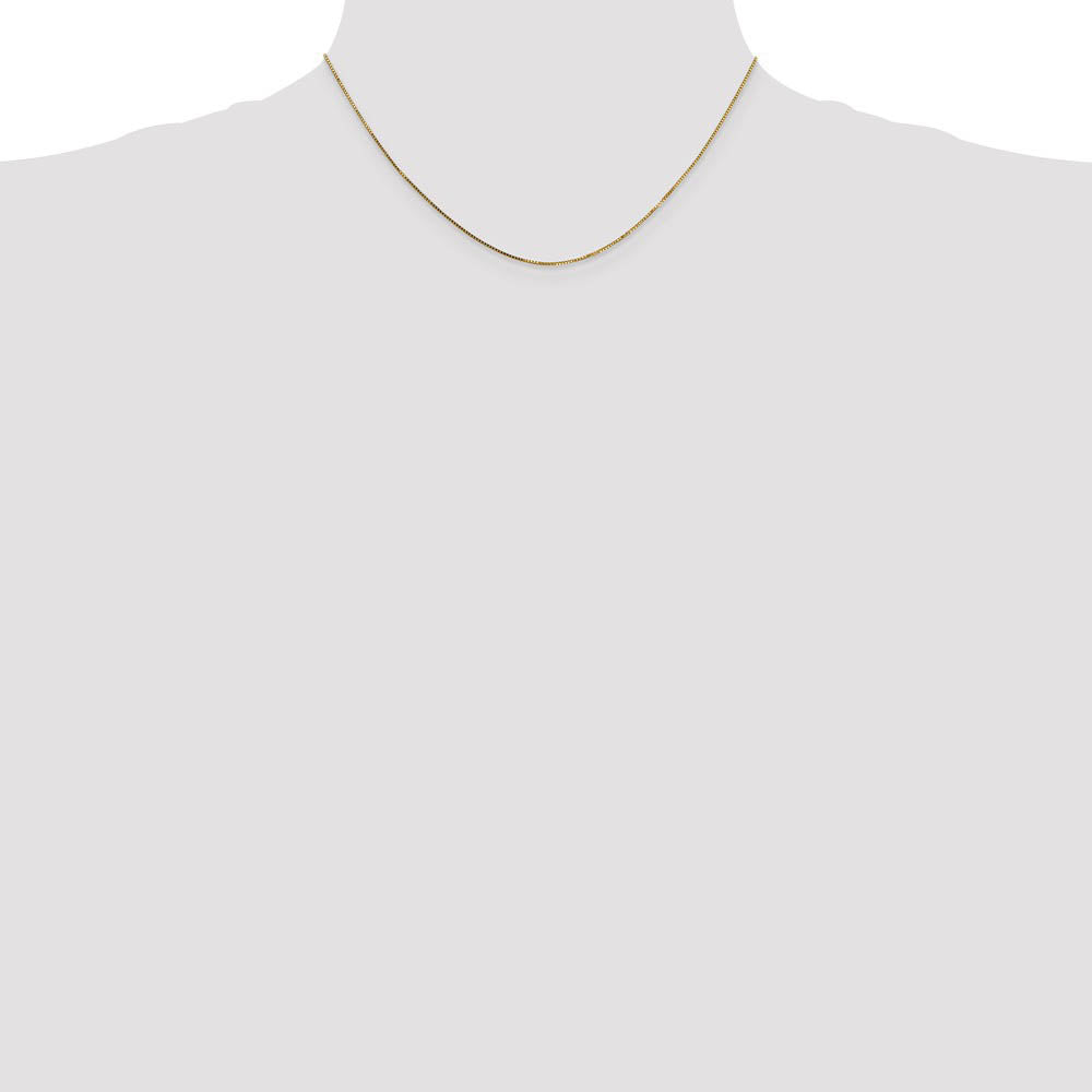 Alternate view of the 0.8mm 14k Yellow Gold Solid Box Chain Lobster Clasp Necklace by The Black Bow Jewelry Co.