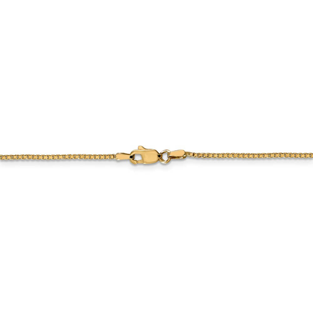 Alternate view of the 1.2mm 14k Yellow Gold Solid Box Chain Necklace by The Black Bow Jewelry Co.