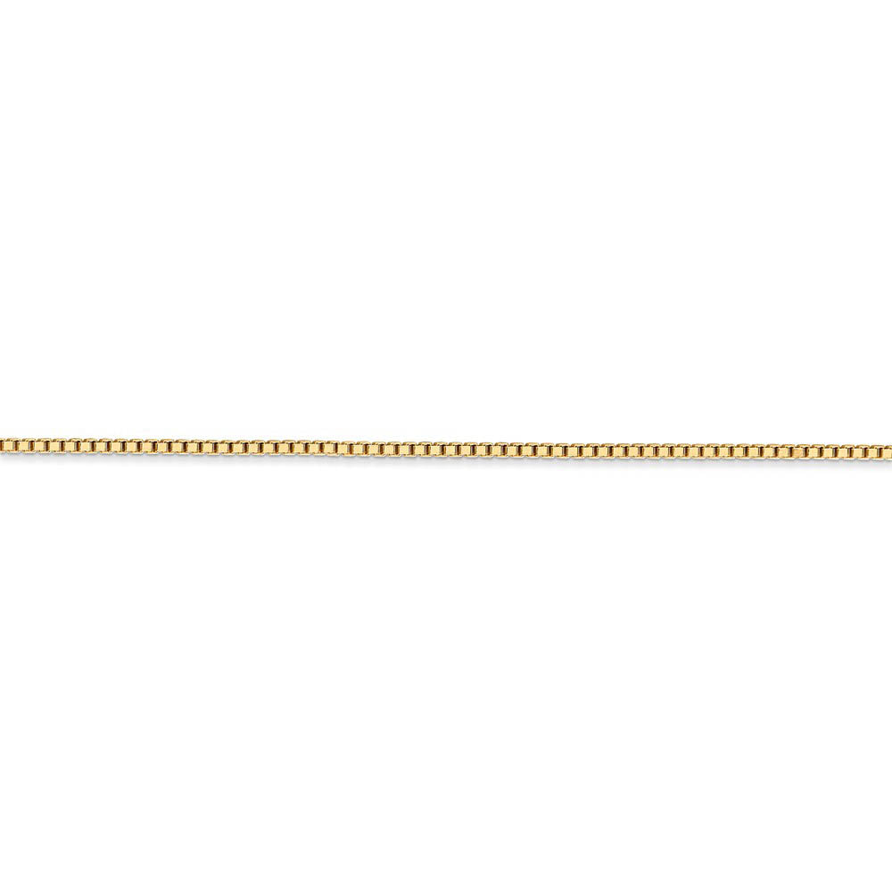 Alternate view of the 1.3mm 14k Yellow Gold Solid Box Chain Necklace by The Black Bow Jewelry Co.