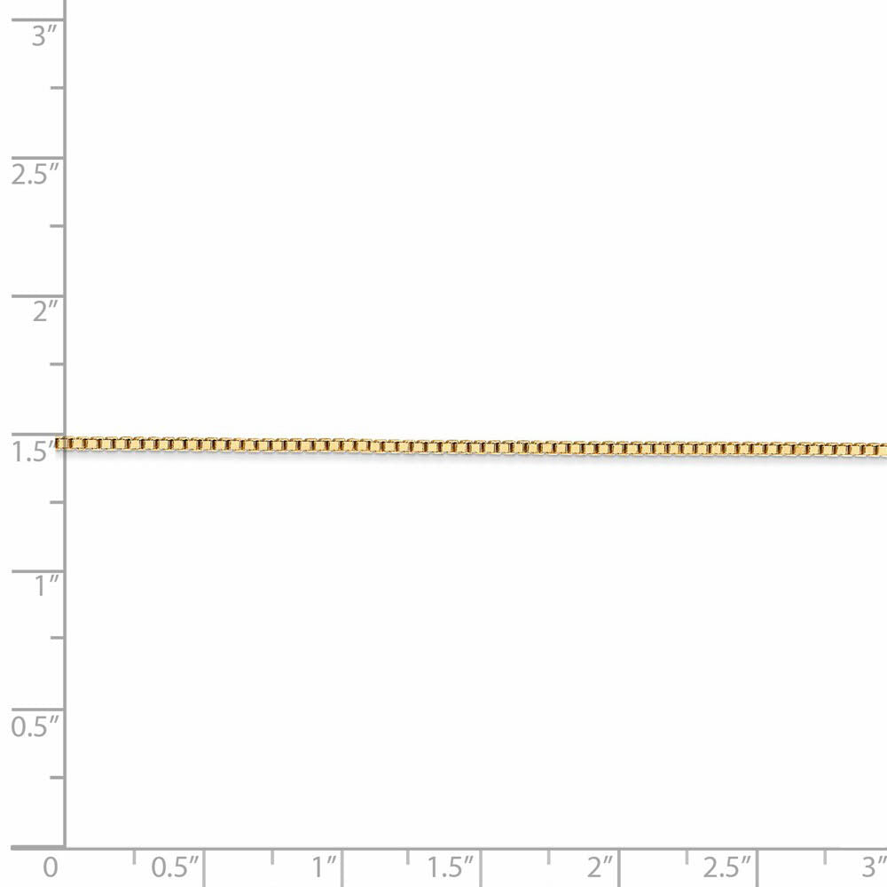 Alternate view of the 1.3mm 14k Yellow Gold Solid Box Chain Necklace by The Black Bow Jewelry Co.