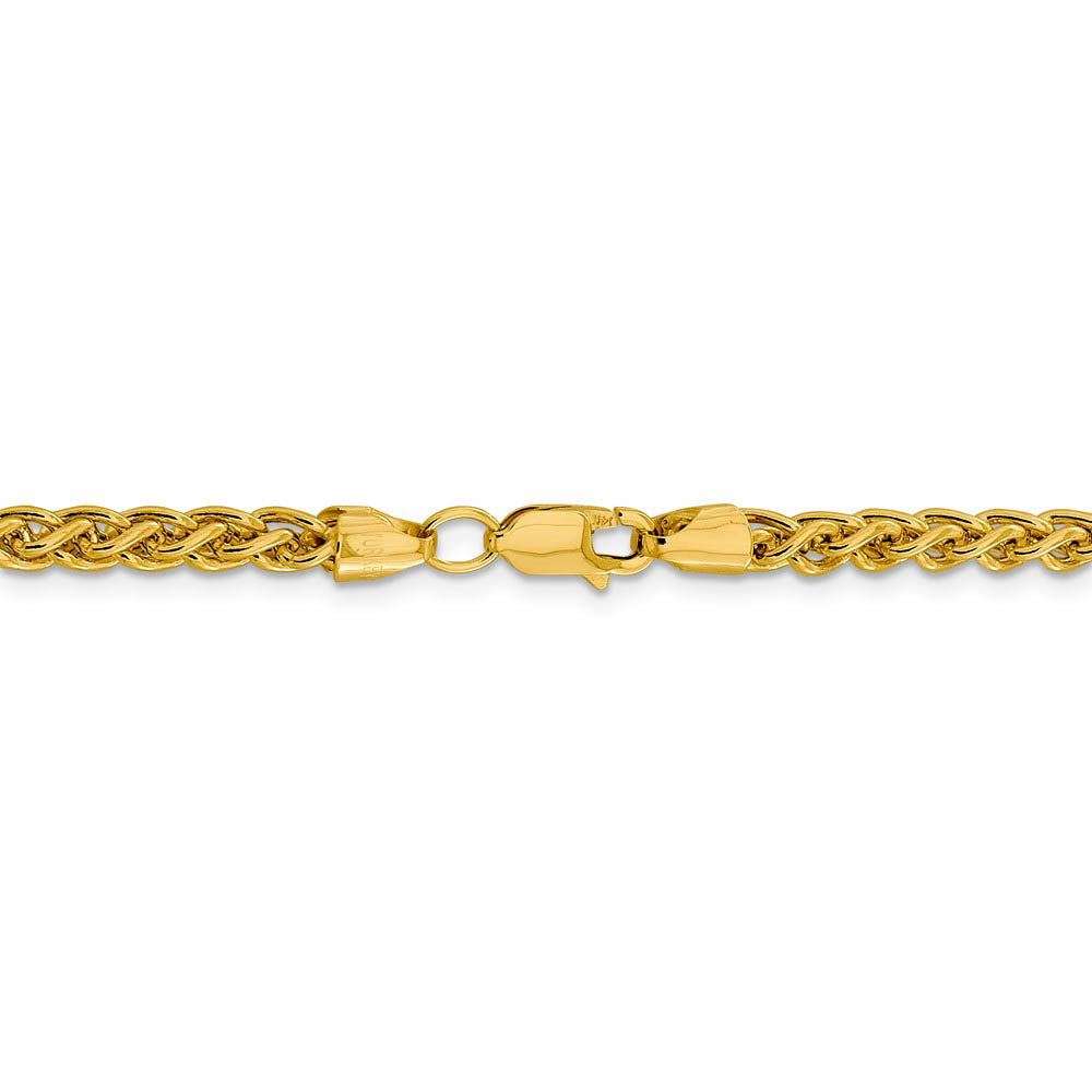 Alternate view of the 4mm 14k Yellow Gold Hollow Wheat Chain Necklace by The Black Bow Jewelry Co.