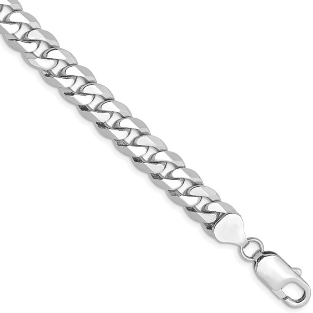 Men's 8mm 14K White Gold Solid Beveled Curb Chain Necklace, Item C10248 by The Black Bow Jewelry Co.