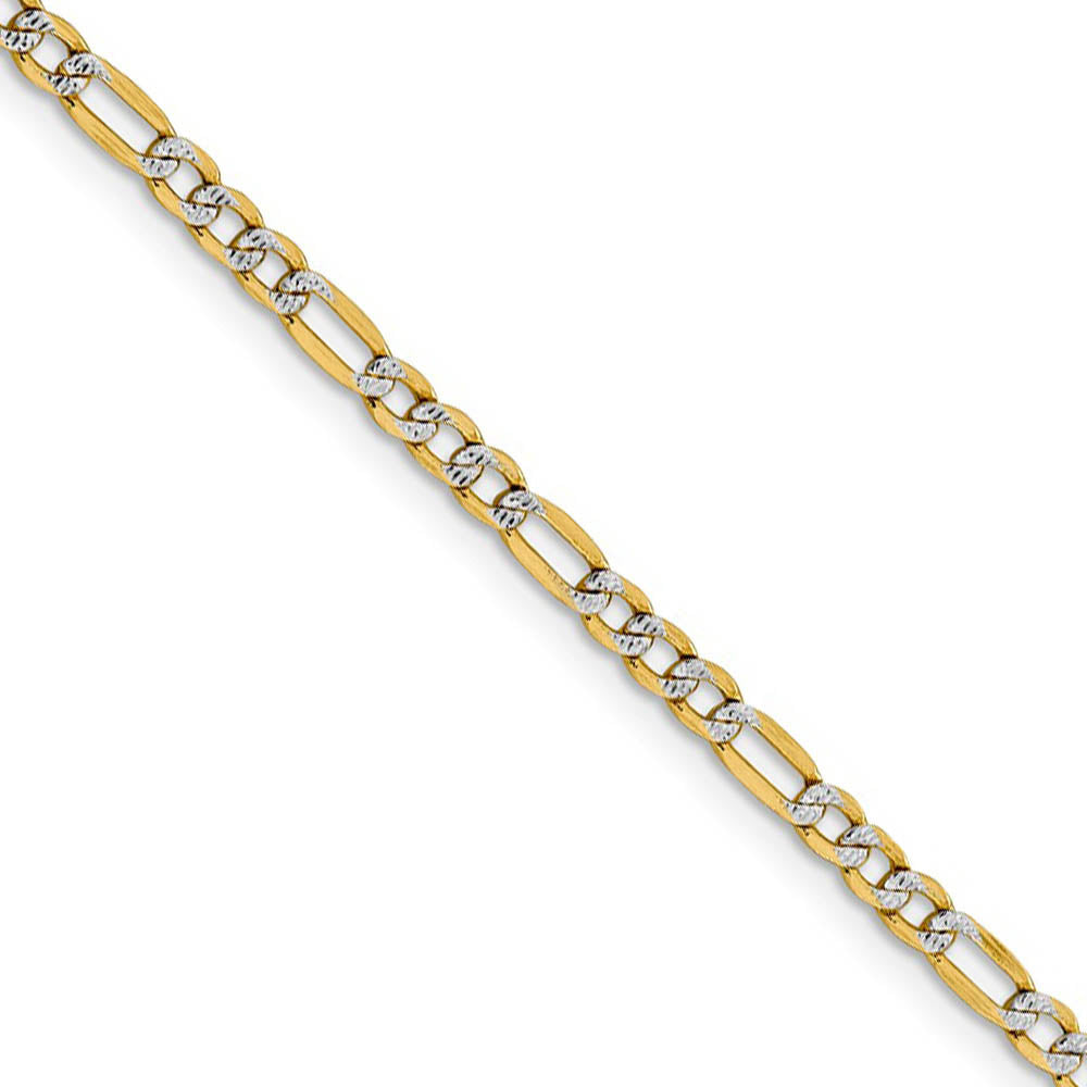 3.25mm 14k Yellow Gold & Rhodium Hollow Pave Figaro Chain Necklace, Item C10250 by The Black Bow Jewelry Co.