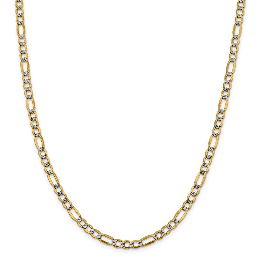 Alternate view of the 5.25mm 14k Yellow Gold & Rhodium Hollow Pave Figaro Chain Necklace by The Black Bow Jewelry Co.
