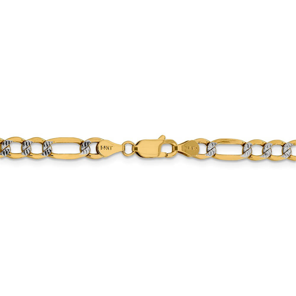 Alternate view of the 5.25mm 14k Yellow Gold & Rhodium Hollow Pave Figaro Chain Necklace by The Black Bow Jewelry Co.