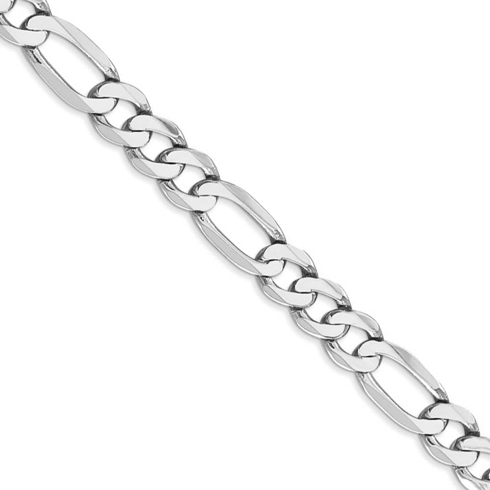Men's 7mm 14k White Gold Solid Flat Figaro Chain Necklace, Item C10254 by The Black Bow Jewelry Co.