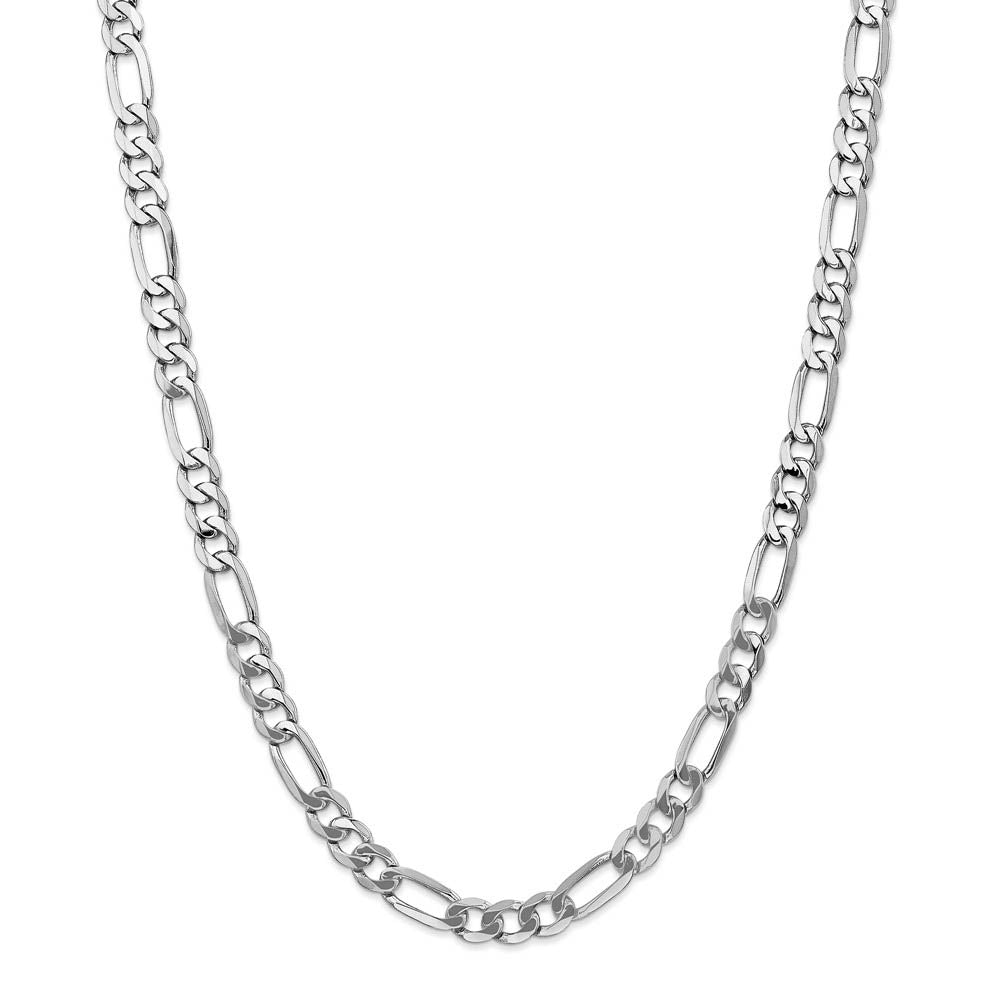 Alternate view of the Men's 7mm 14k White Gold Solid Flat Figaro Chain Necklace by The Black Bow Jewelry Co.
