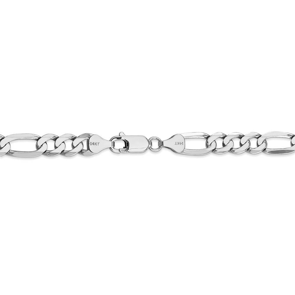 Alternate view of the Men's 7mm 14k White Gold Solid Flat Figaro Chain Necklace by The Black Bow Jewelry Co.