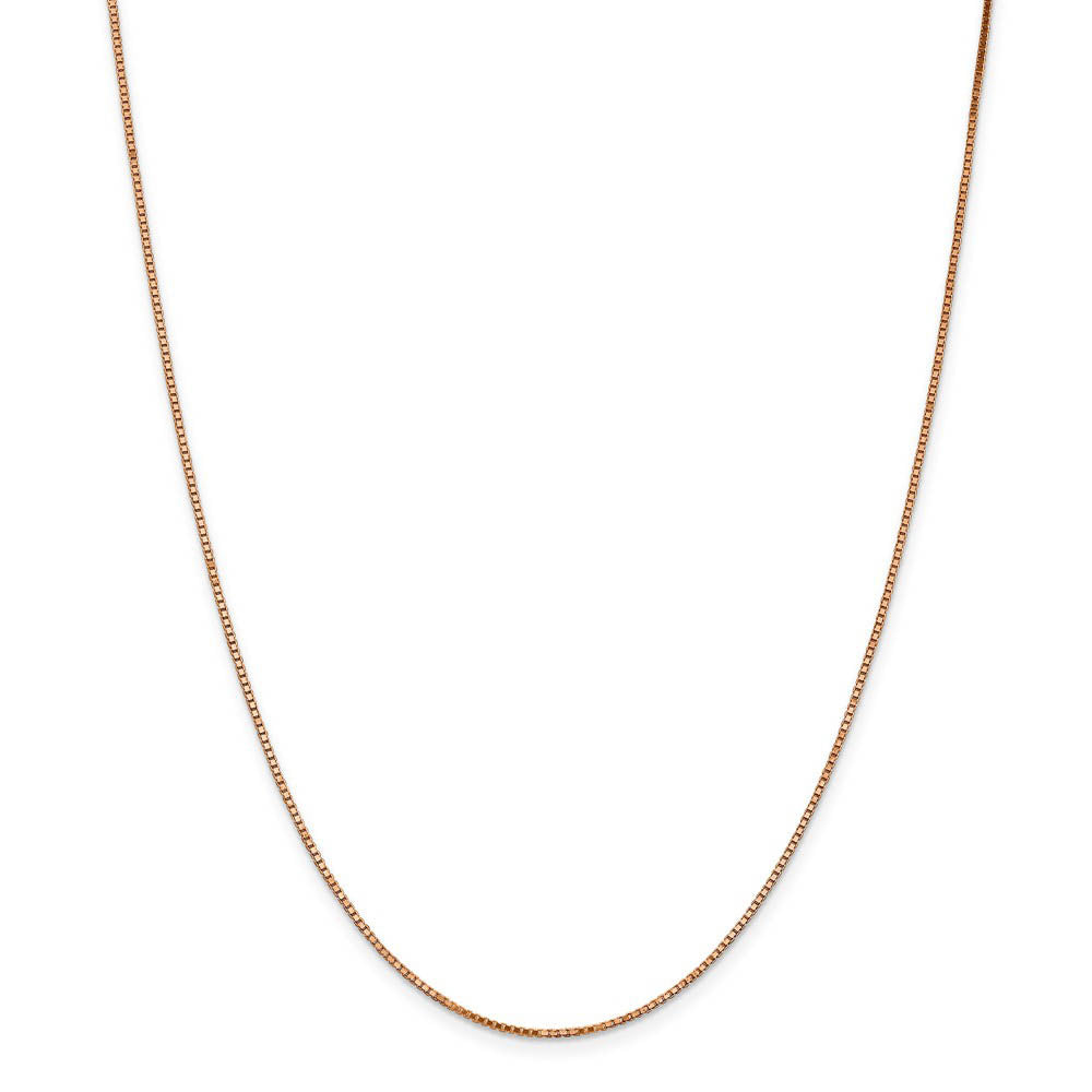 Alternate view of the 1.1mm 14k Rose Gold Solid Box Chain Necklace by The Black Bow Jewelry Co.