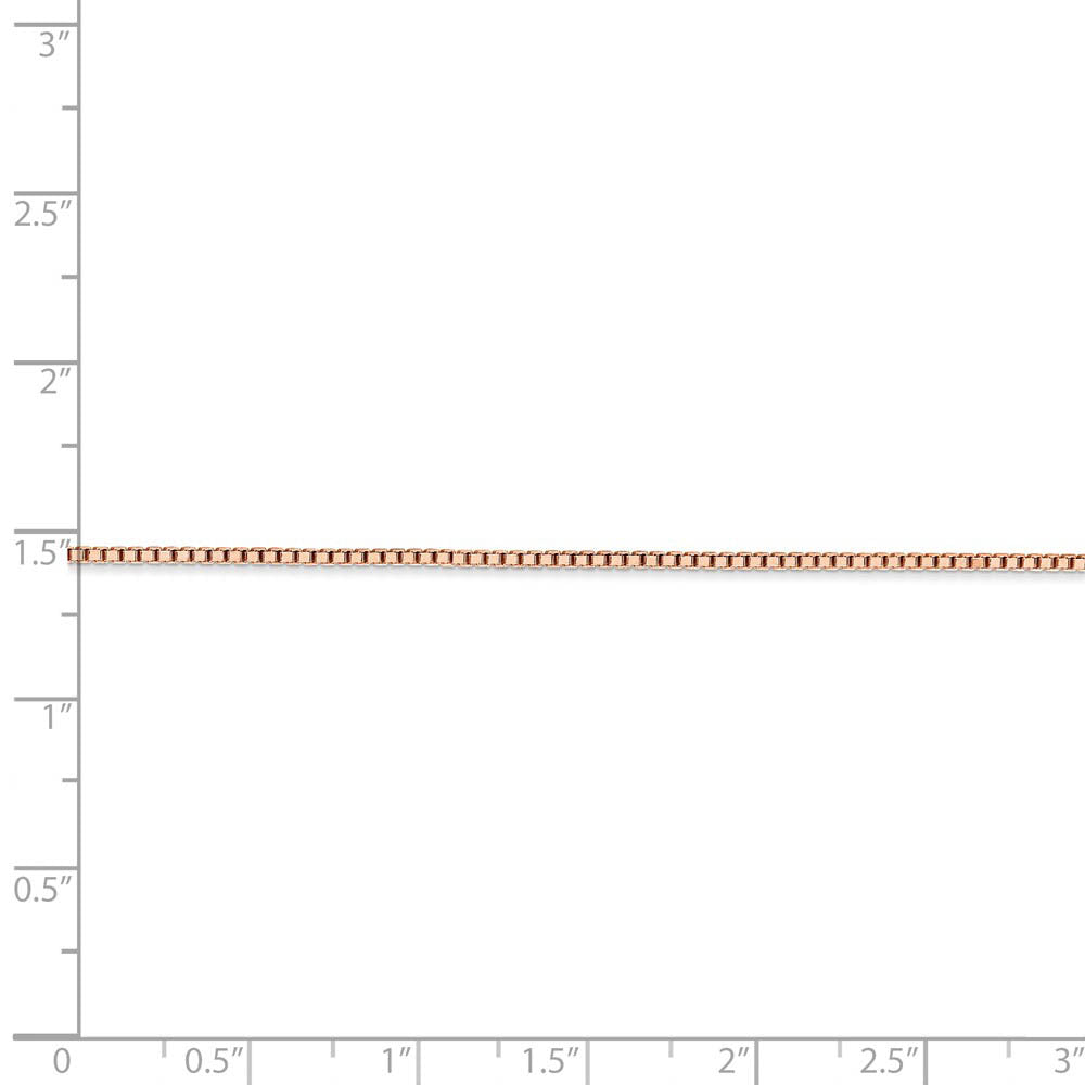 Alternate view of the 1.3mm 14k Rose Gold Solid Box Chain Necklace by The Black Bow Jewelry Co.