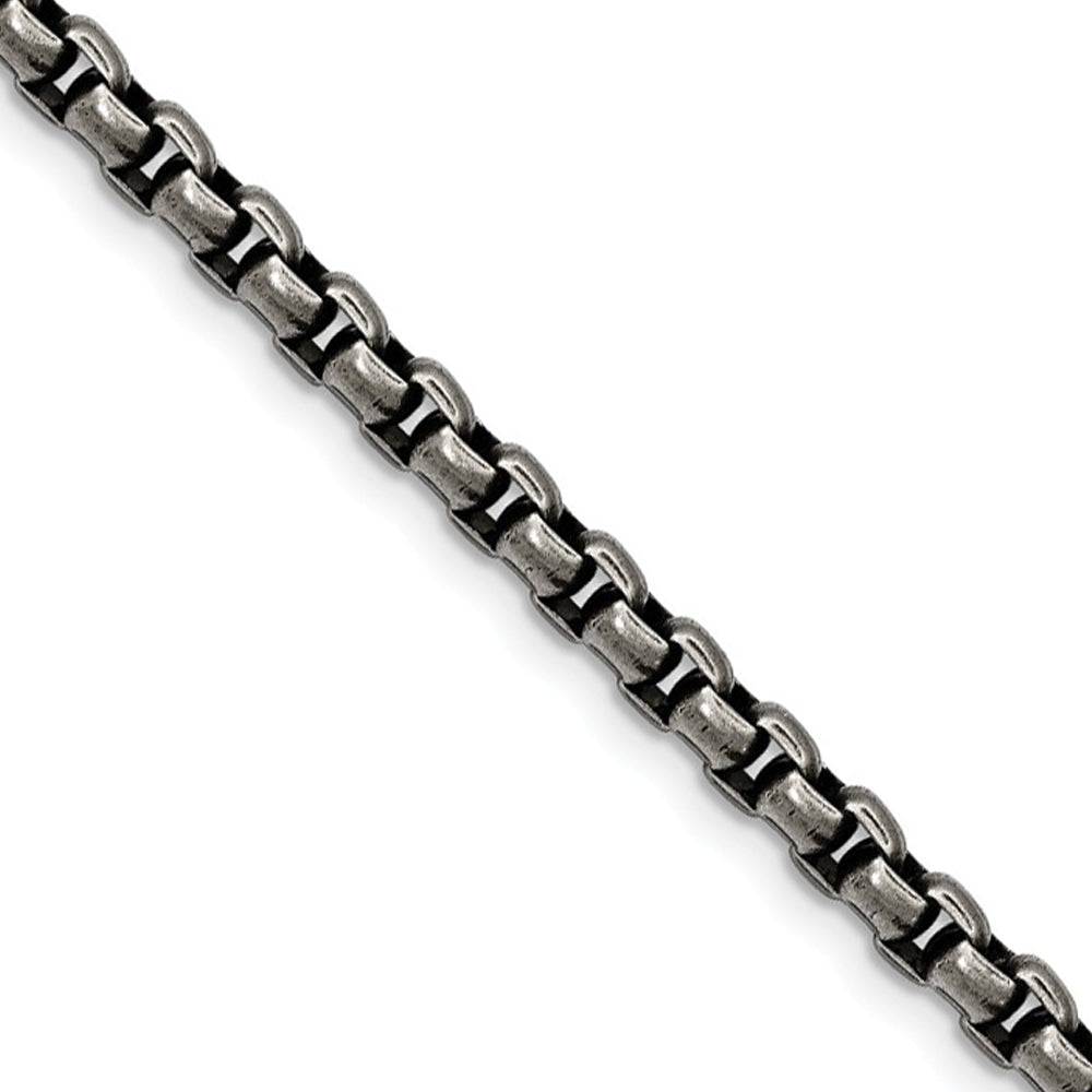 4mm Stainless Steel Antiqued Round Box Chain Necklace, Item C10283 by The Black Bow Jewelry Co.