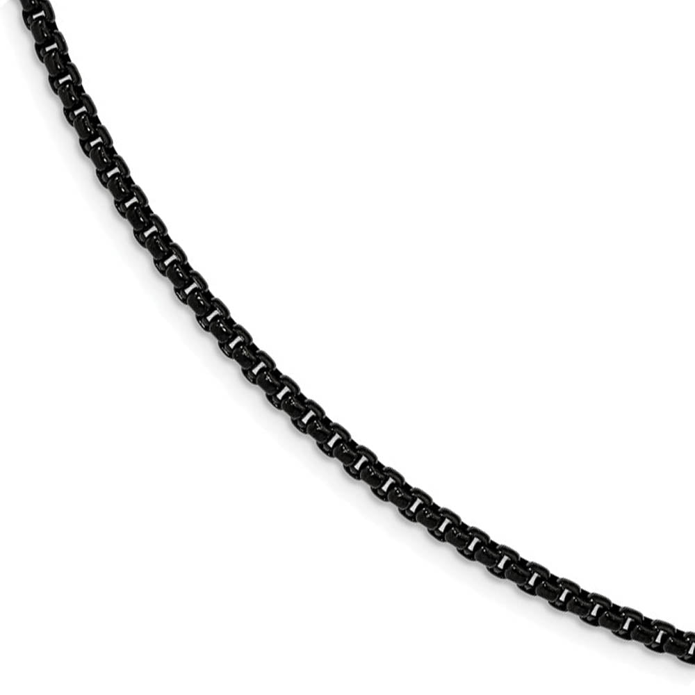 2.6mm Black Plated Stainless Steel Polished Box Chain Necklace, Item C10285 by The Black Bow Jewelry Co.