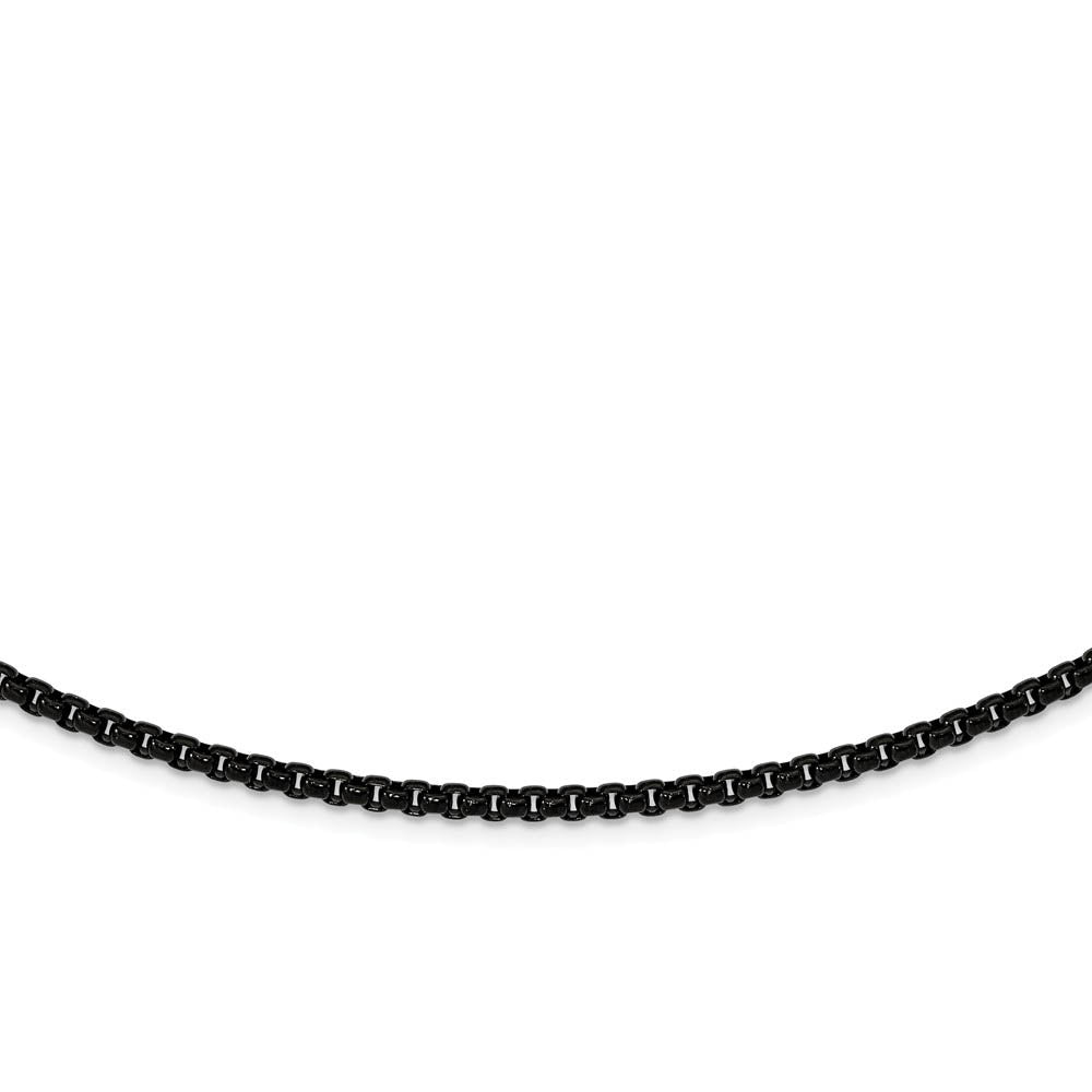 Alternate view of the 2.6mm Black Plated Stainless Steel Polished Box Chain Necklace by The Black Bow Jewelry Co.