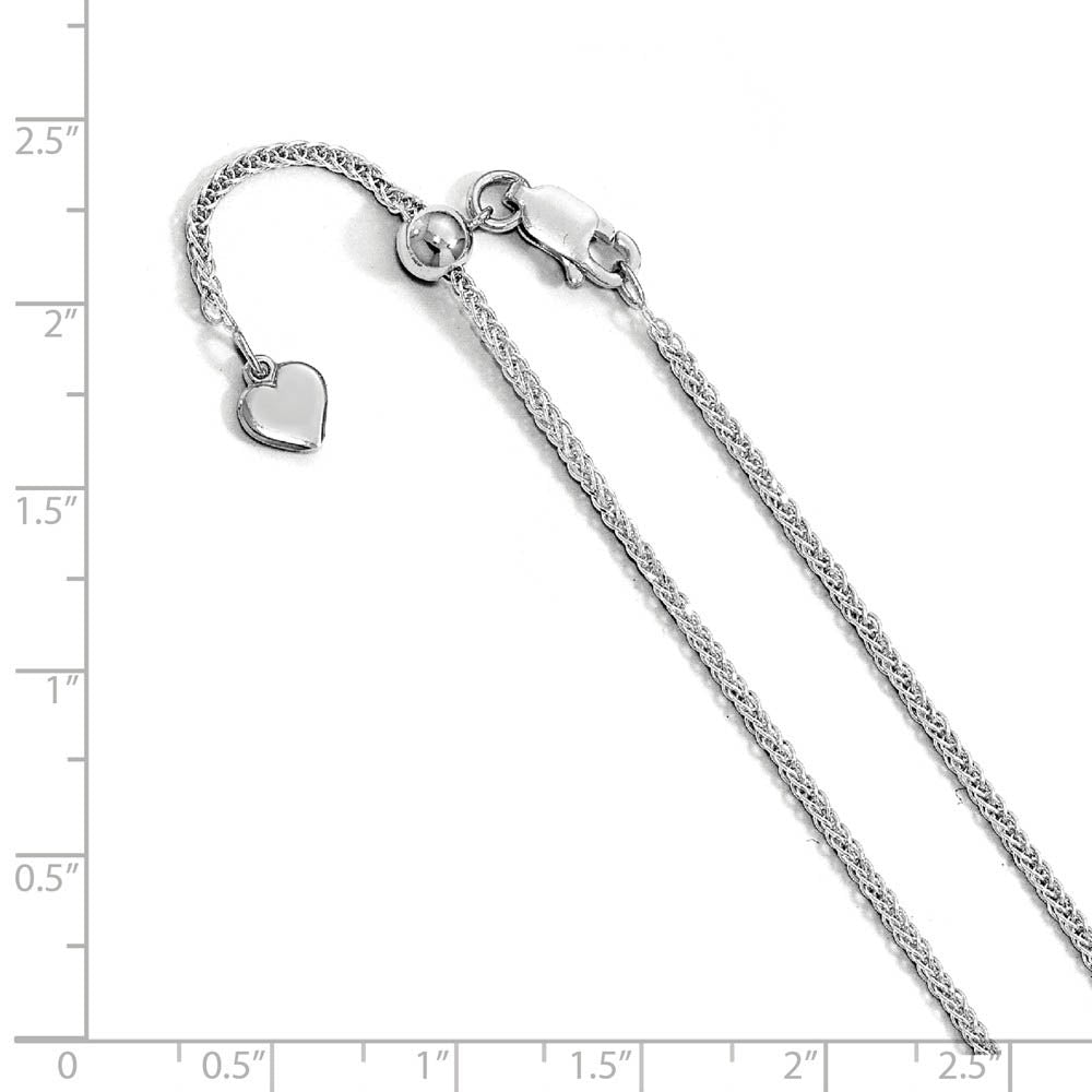 Alternate view of the Rhodium Plated Sterling Silver 1.5mm D/C Adj. Wheat Chain Necklace by The Black Bow Jewelry Co.