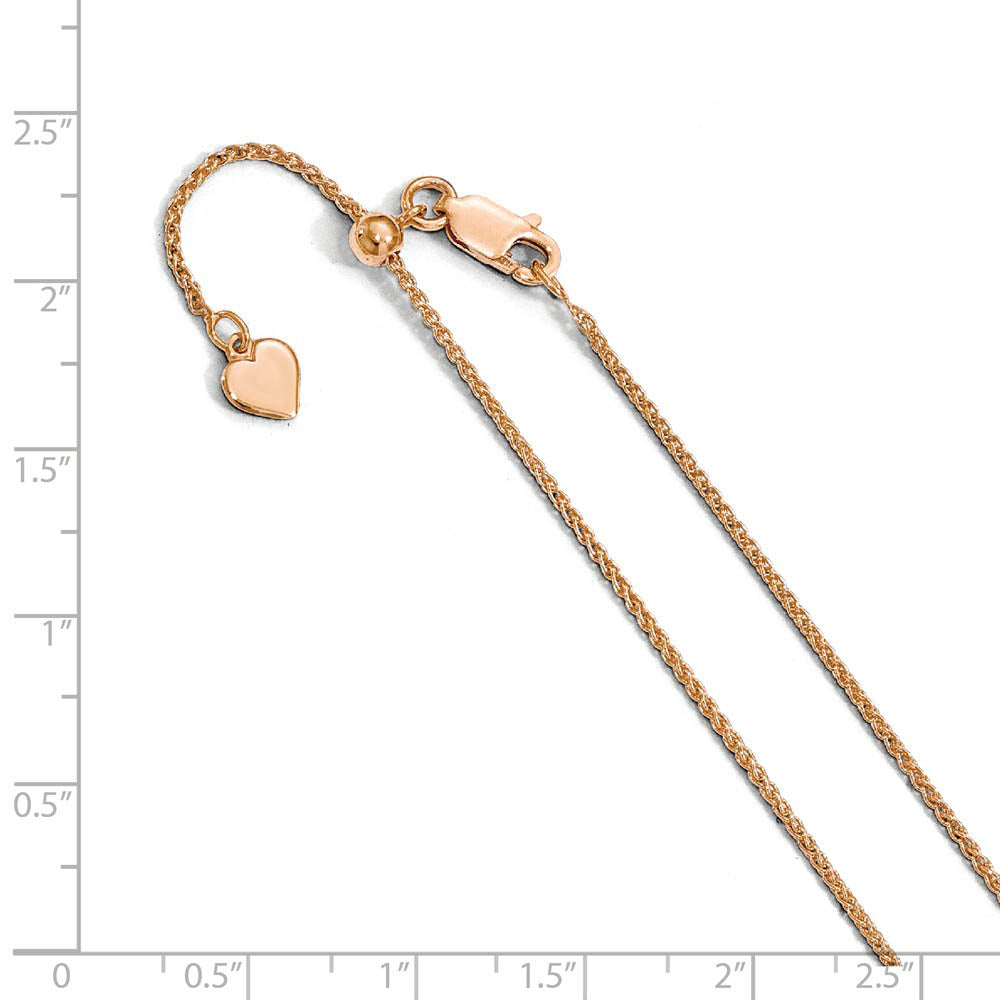 Alternate view of the 1.3mm Rose Gold Tone Plated Sterling Silver Adj. Wheat Chain Necklace by The Black Bow Jewelry Co.