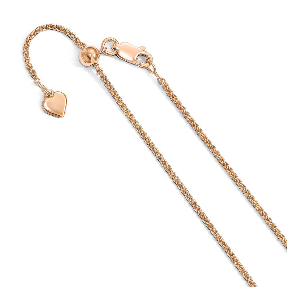 1.1mm Rose Gold Tone Plated Silver D/C Adj Spiga Chain Necklace, Item C10313 by The Black Bow Jewelry Co.