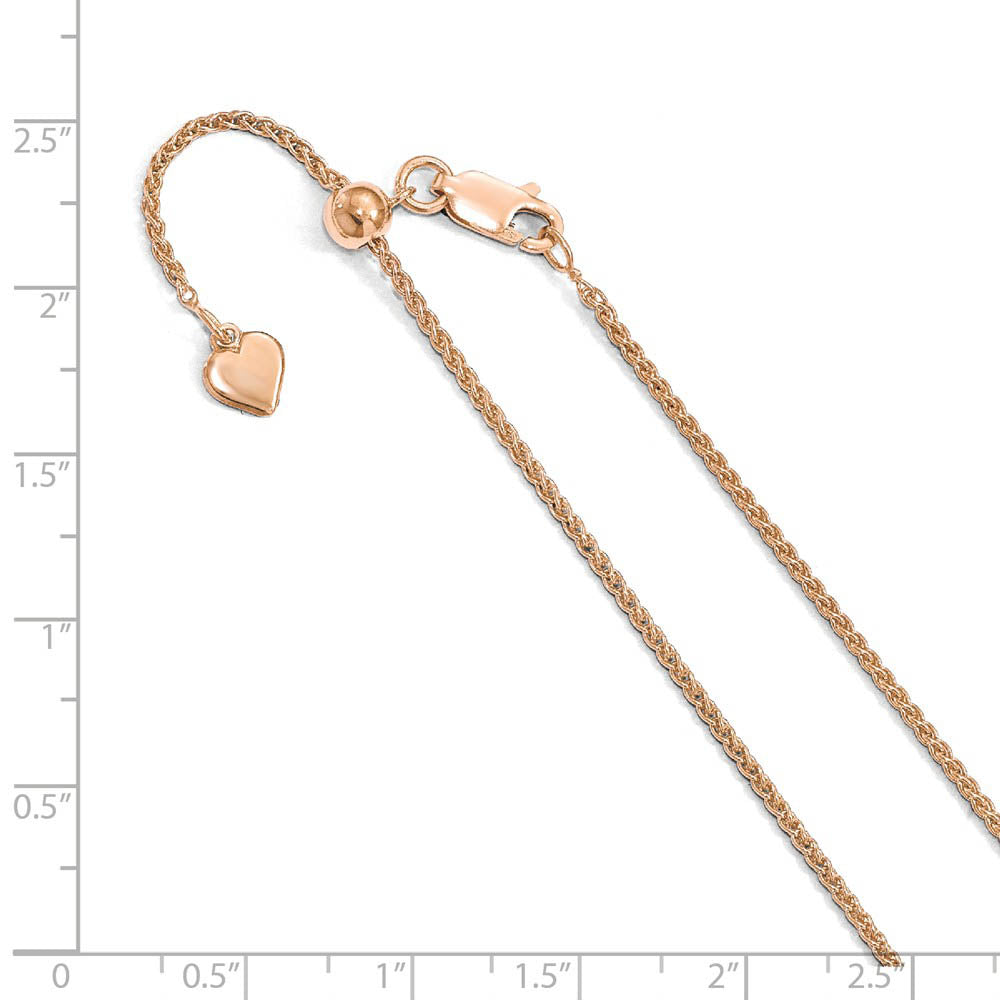 Alternate view of the 1.1mm Rose Gold Tone Plated Silver D/C Adj Spiga Chain Necklace by The Black Bow Jewelry Co.