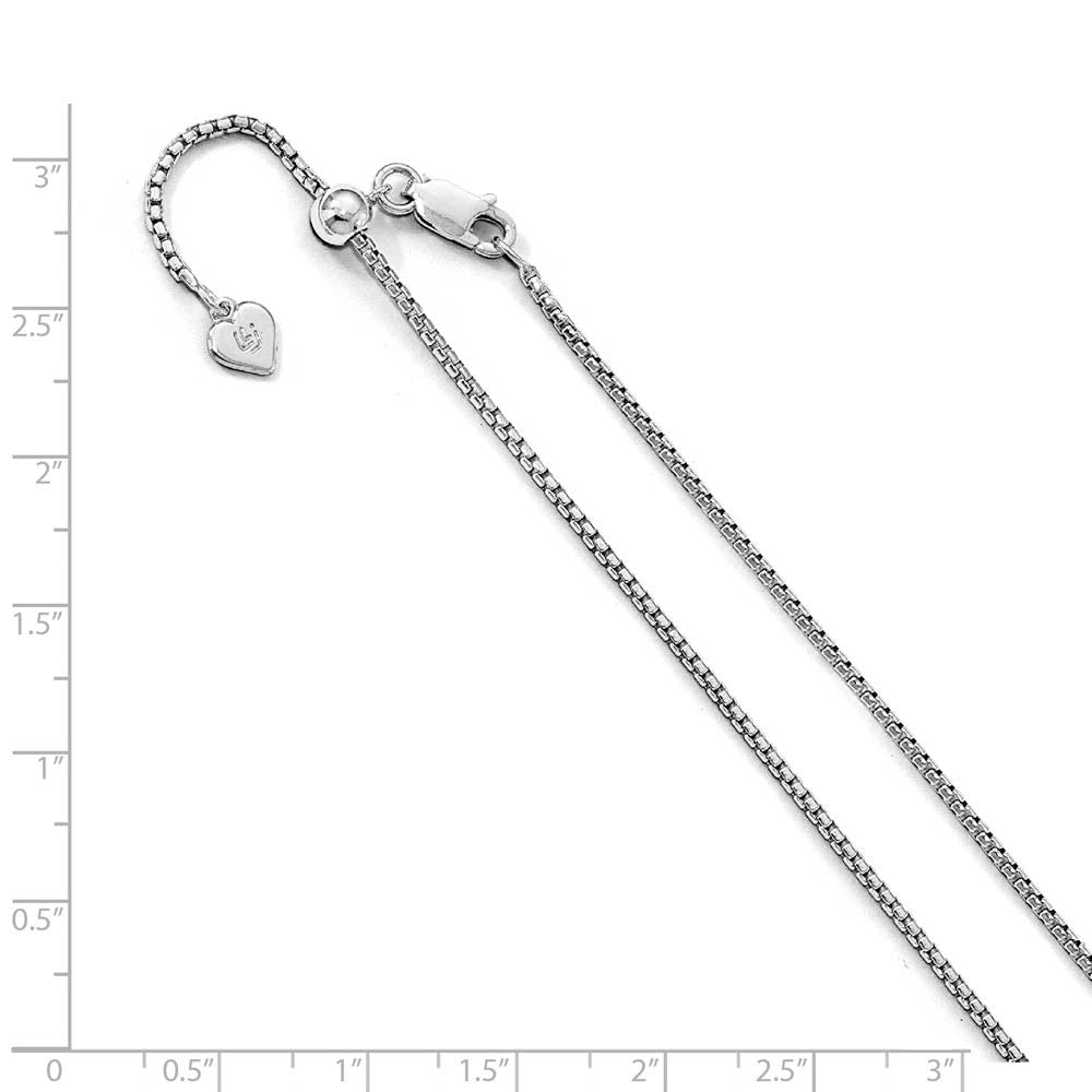 Alternate view of the 1.5mm Rhodium Plated Sterling Silver Adj. Round Box Chain Necklace by The Black Bow Jewelry Co.
