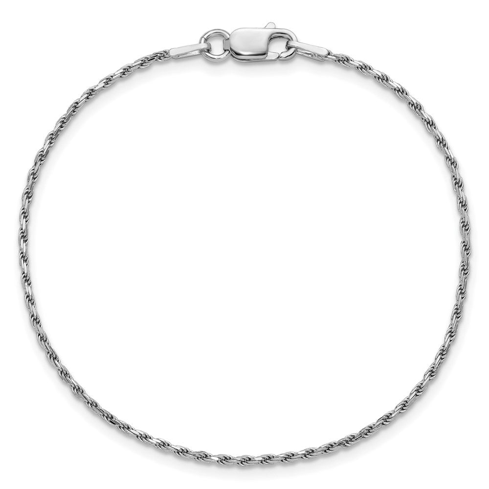Alternate view of the 1.5mm Rhodium Plated Sterling Silver Solid D/C Rope Chain Anklet by The Black Bow Jewelry Co.