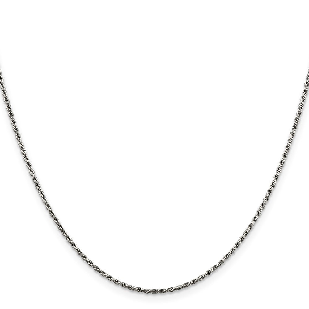 Alternate view of the 1.5mm Rhodium Plated Sterling Silver Solid D/C Rope Chain Necklace by The Black Bow Jewelry Co.