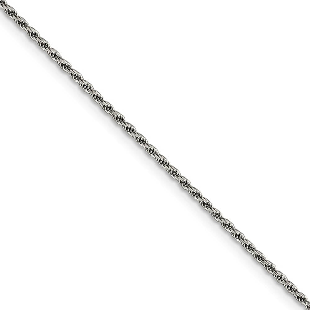 1.5mm Rhodium Plated Sterling Silver Solid D/C Rope Chain Anklet, Item C10370-A by The Black Bow Jewelry Co.