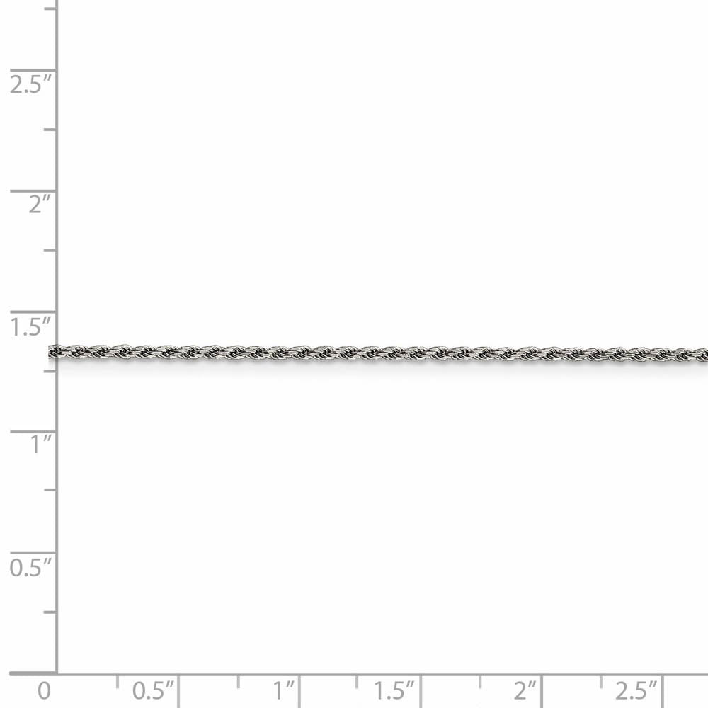 Alternate view of the 1.5mm Rhodium Plated Sterling Silver Solid D/C Rope Chain Anklet by The Black Bow Jewelry Co.