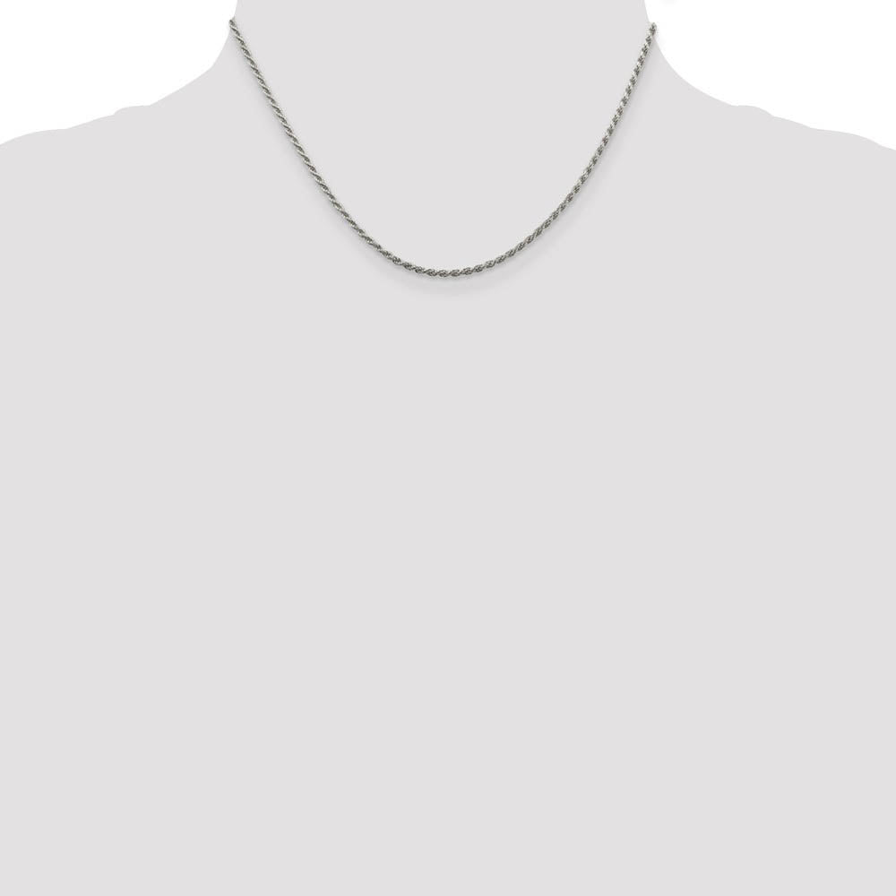 Alternate view of the 1.8mm Rhodium Plated Sterling Silver Solid D/C Rope Chain Necklace by The Black Bow Jewelry Co.