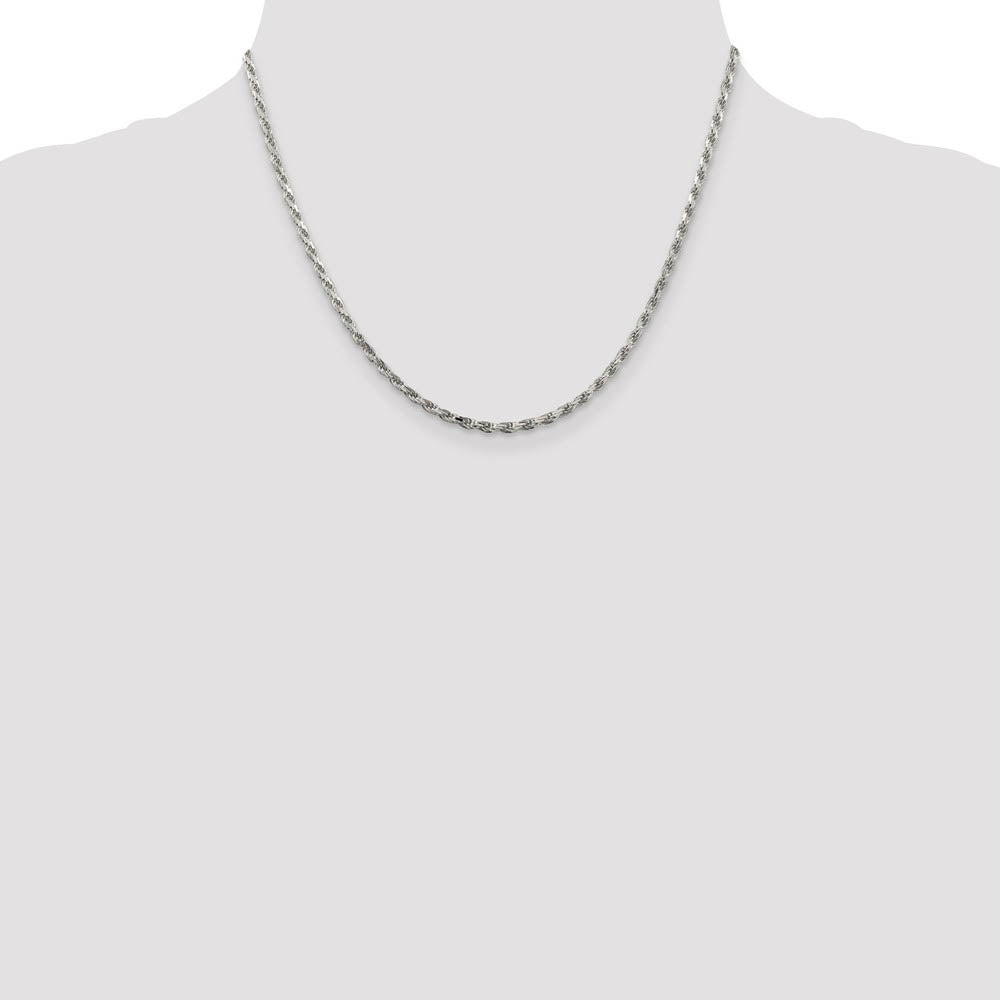 Alternate view of the 2.5mm Rhodium Plated Sterling Silver Solid D/C Rope Chain Necklace by The Black Bow Jewelry Co.
