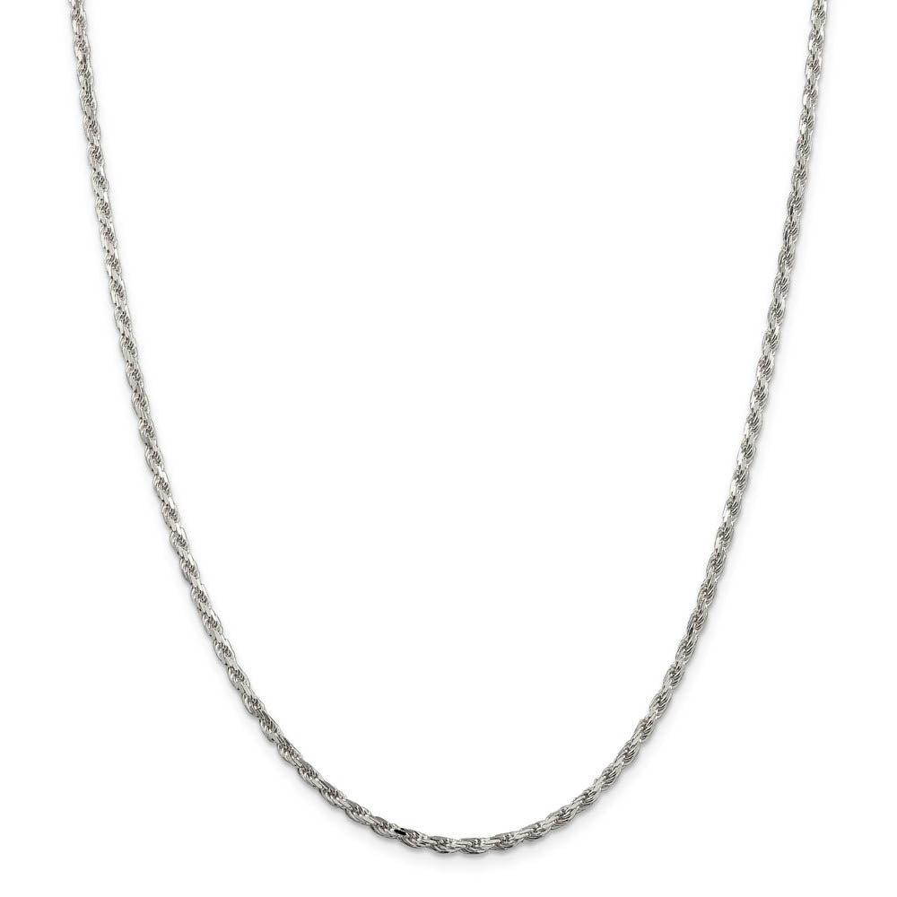 2.5mm Rhodium Plated Sterling Silver Solid D/C Rope Chain Necklace, Item C10373 by The Black Bow Jewelry Co.