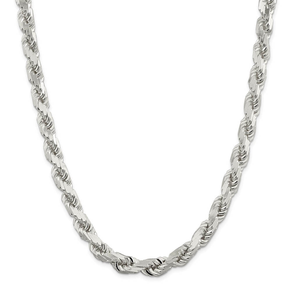 Alternate view of the Men's 10.25mm Sterling Silver Solid Diamond Cut Rope Chain Necklace by The Black Bow Jewelry Co.