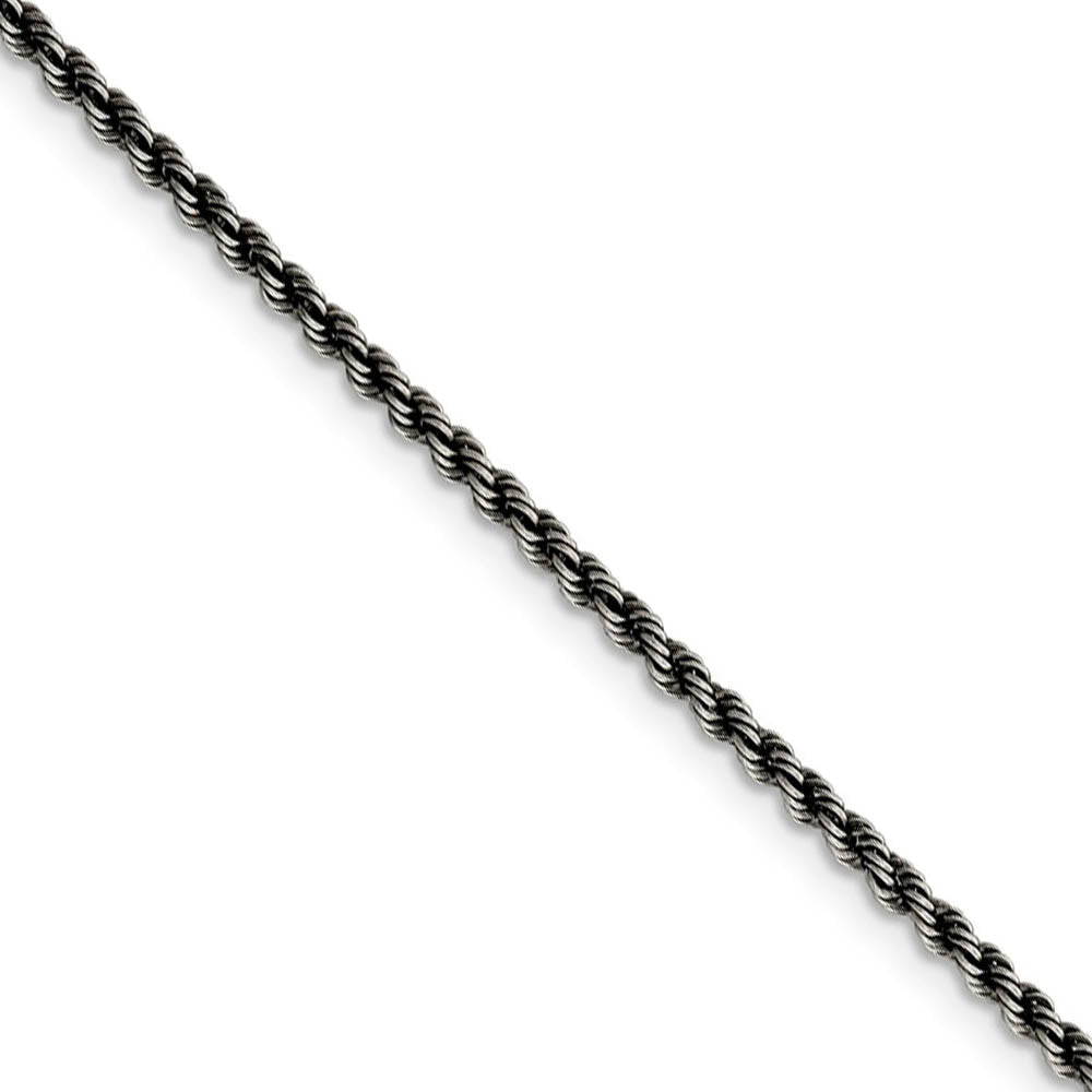 2.3mm Sterling Silver & Black Plated Solid Rope Chain Necklace, Item C10390 by The Black Bow Jewelry Co.